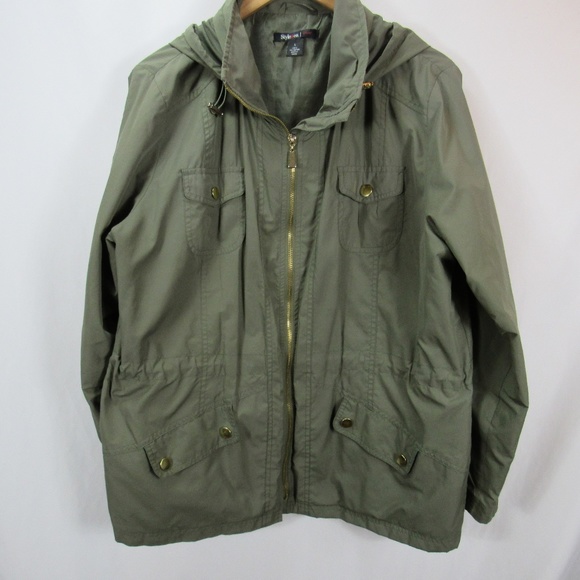 Style & Co. Jackets & Blazers - Style & Co Olive Green Hooded Light Coat Jacket
